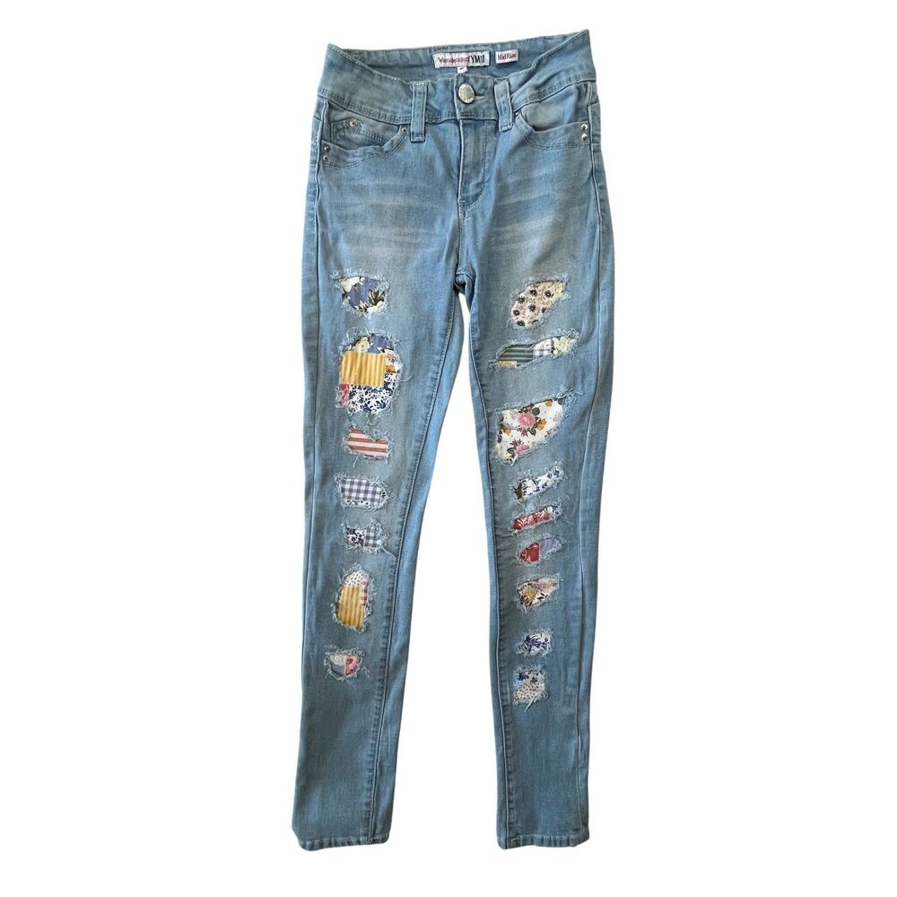 YMI WannabettaButt? Jeans Women 3 Mid Rise Distressed Skinny Boho Patches W23L29 - Picture 8 of 16